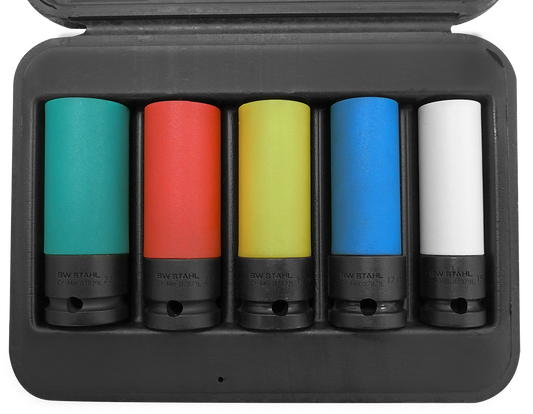 SW-Stahl Radmutterneinsätze, 1/2", 15, 17, 19, 21, 22 mm, 5-teilig