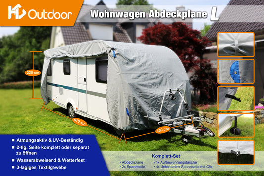 HC Outdoor Wohnwagen Abdeckplane Größe L 610 x 250 x 220 cm